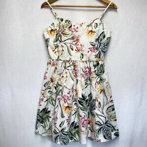 H&M Smocked Spaghetti Straps Fit & Flare Mini Dress Women Small Floral Cream